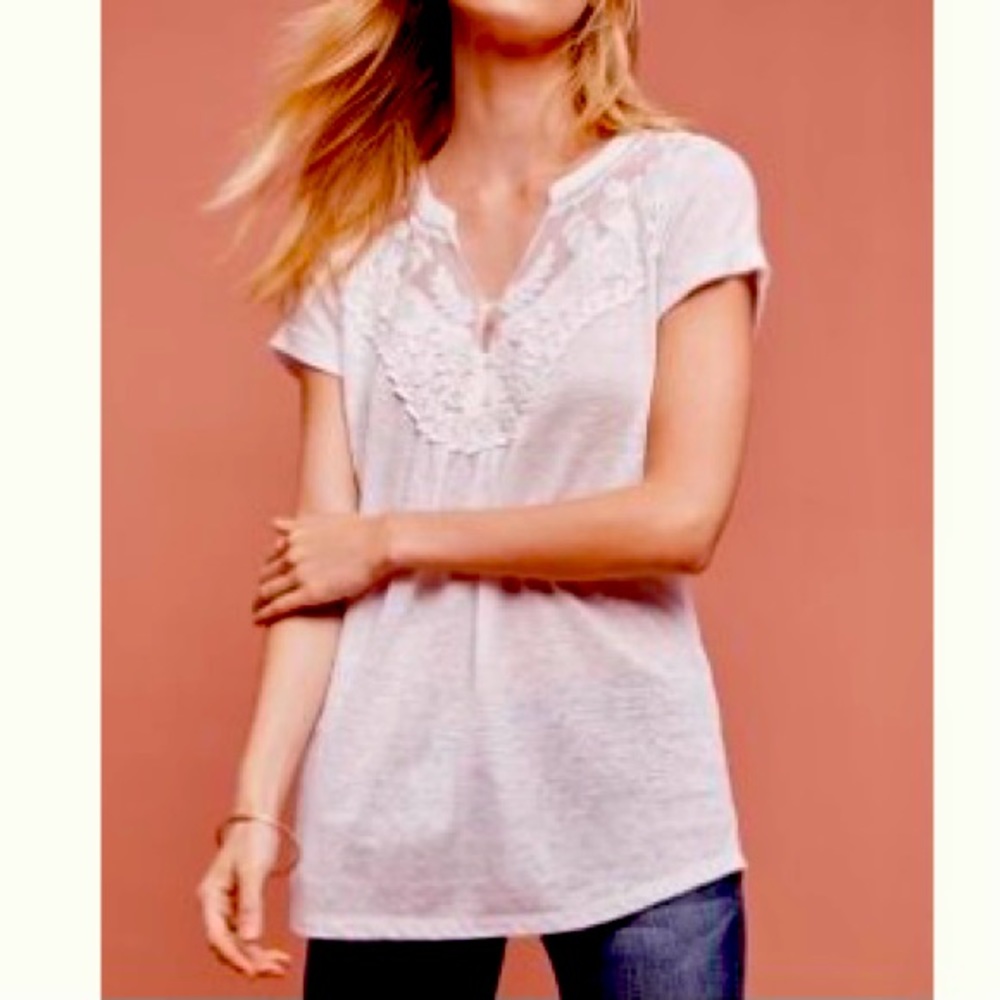 ANTHROPOLOGIE Deletta Linen Top with Lace